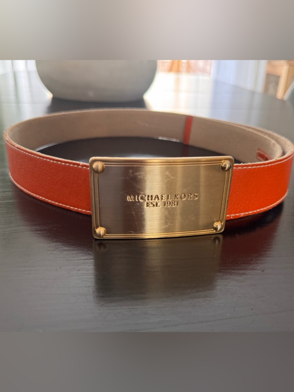 Michael Kors Orange Leather Belt with Gold Plate Buckle